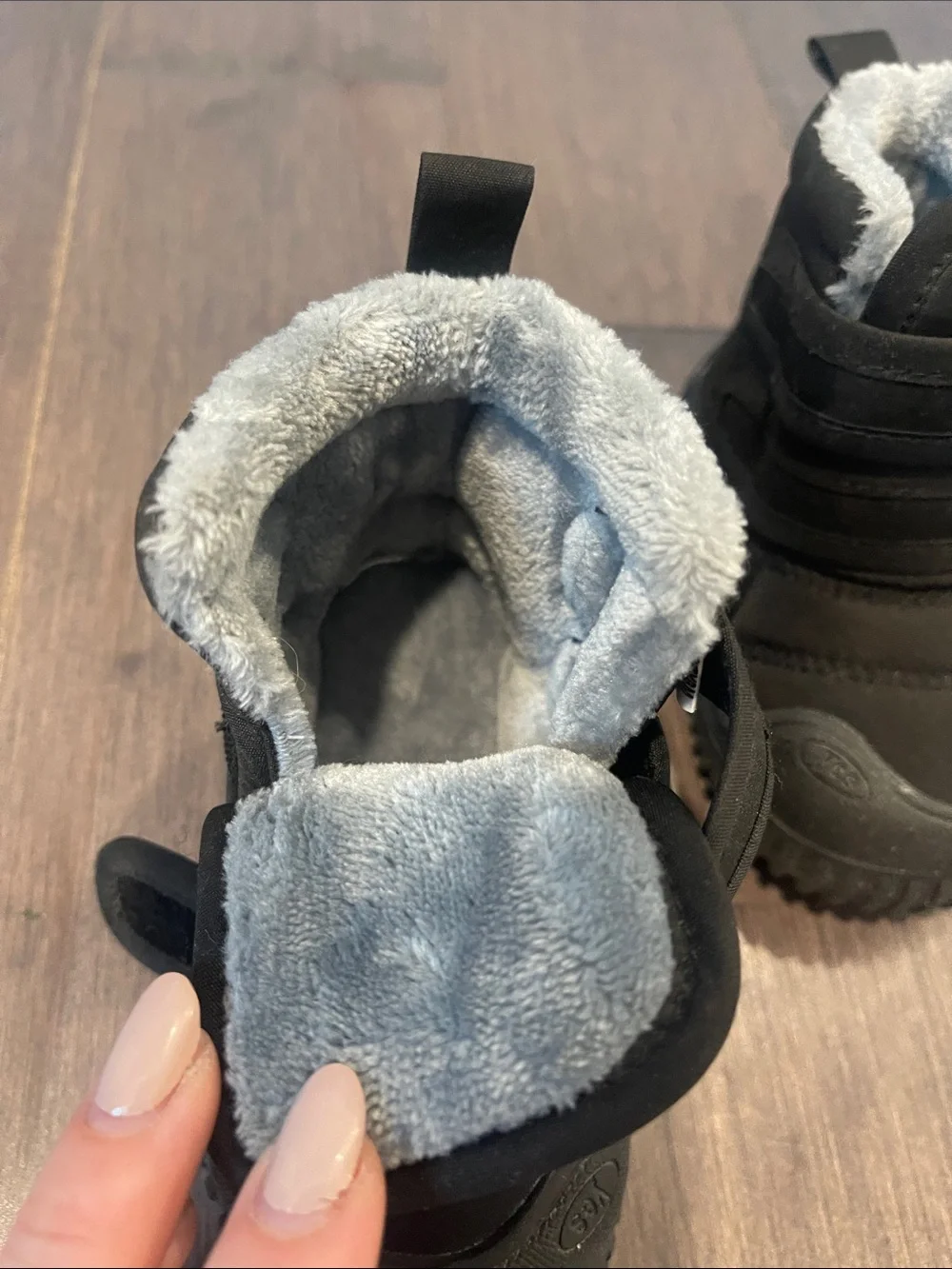 Kids Black Winter Boots with Hook-and-Loop Straps